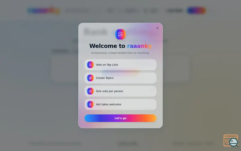 Screenshot of raaanky — Rank anything, anonymously