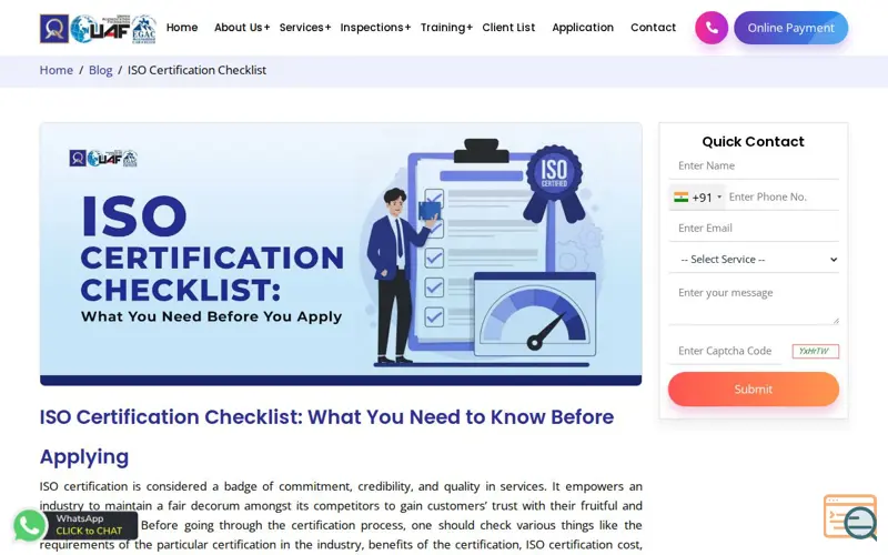 Screenshot of ISO Certification Application Checklist