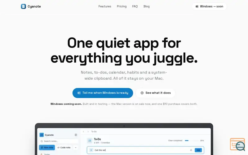 Screenshot of Cyanote — Notes, Tasks, Habits & a Clipboard Manager for Mac