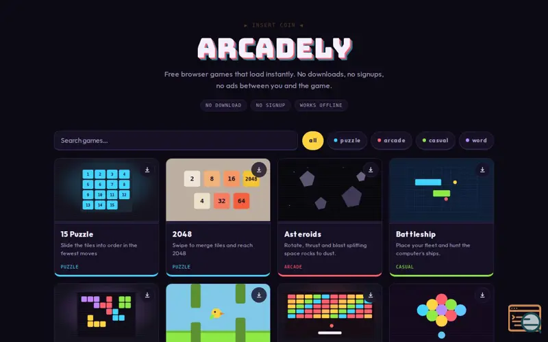 Screenshot of Arcadely