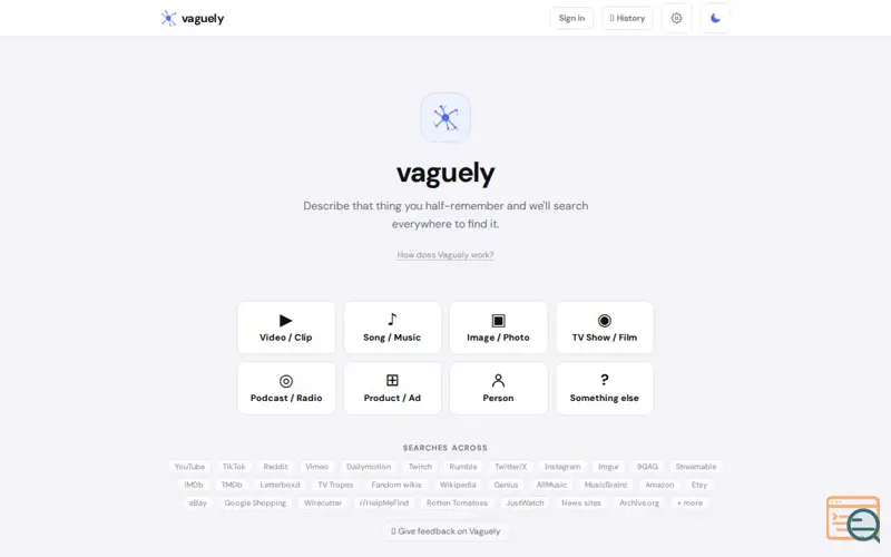 Screenshot of Vaguely — The internet's lost & found