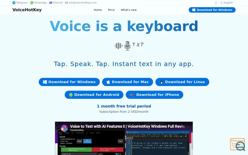 Screenshot of VoiceHotKey Speech to Text