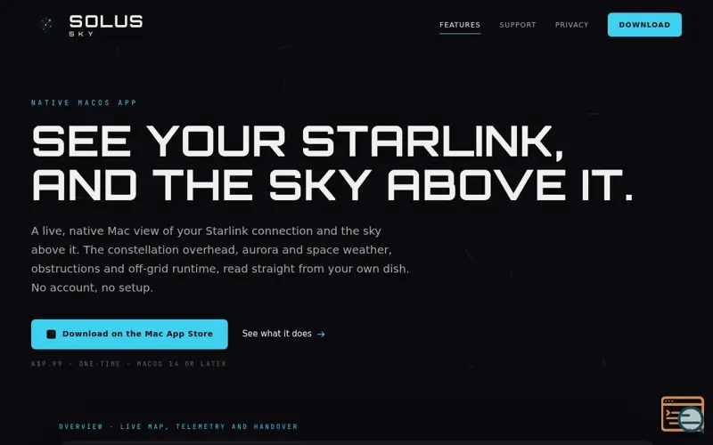 Screenshot of SOLUS Sky · Your Starlink and sky above