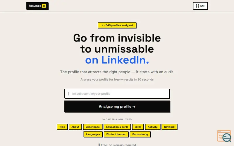Screenshot of ResumedIn
