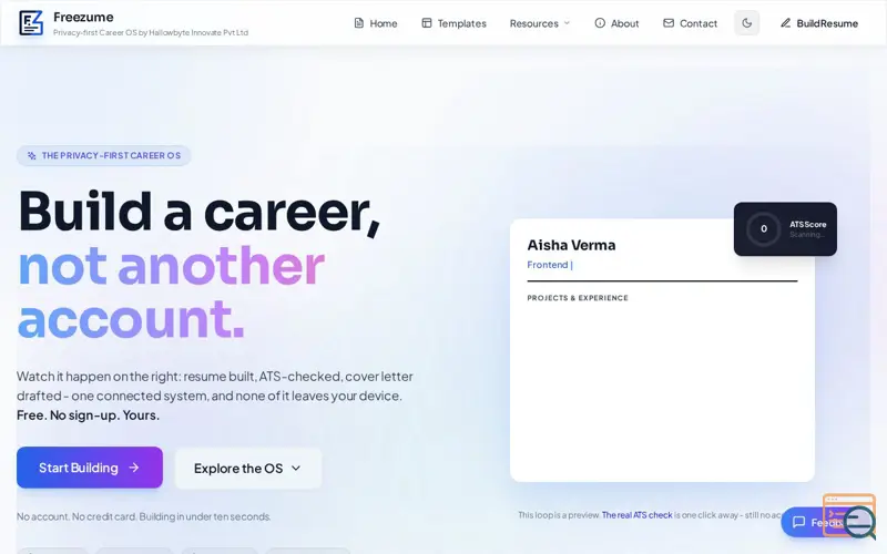 Screenshot of Freezume