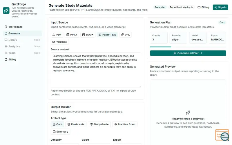 Screenshot of QuizForge