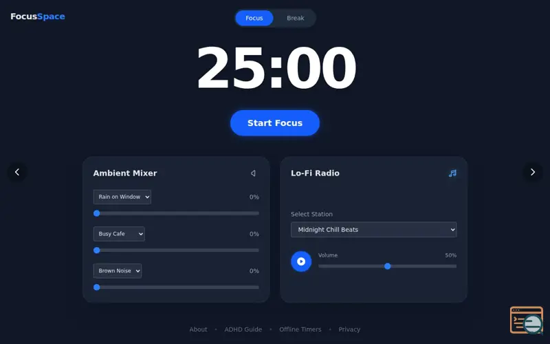 Screenshot of Focus Space