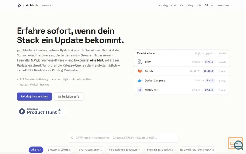 Screenshot of patchletter — Der Patch-Brief für Admins