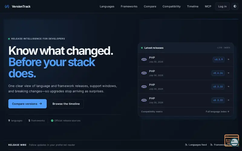 Screenshot of VersionTrack · Updates Radar
