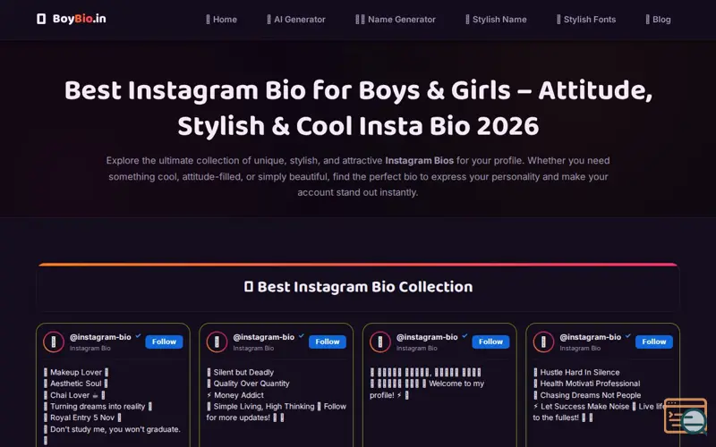Screenshot of BoyBio