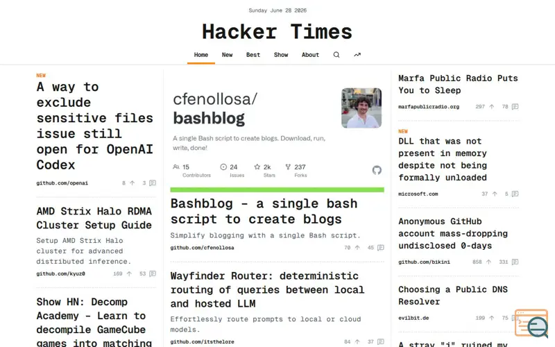 Screenshot of Hacker Times