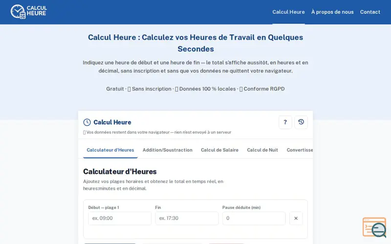 Screenshot of Calcul Heure