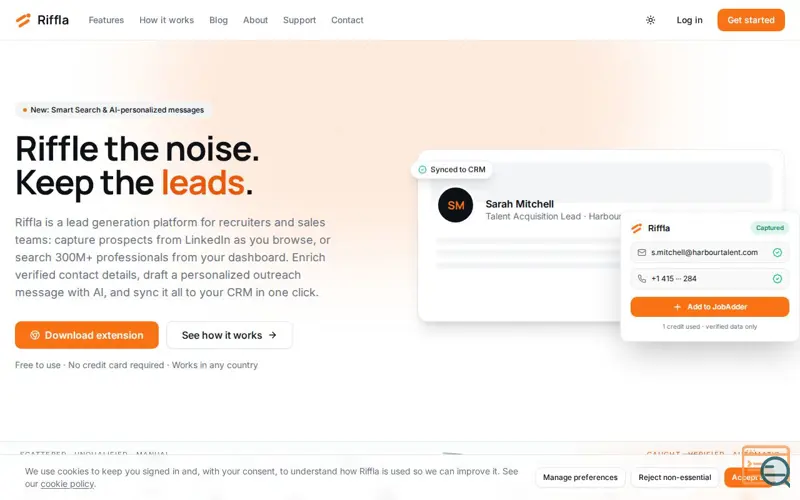 Screenshot of Riffla — Lead Generation Extension for Chrome & Edge + Smart Search