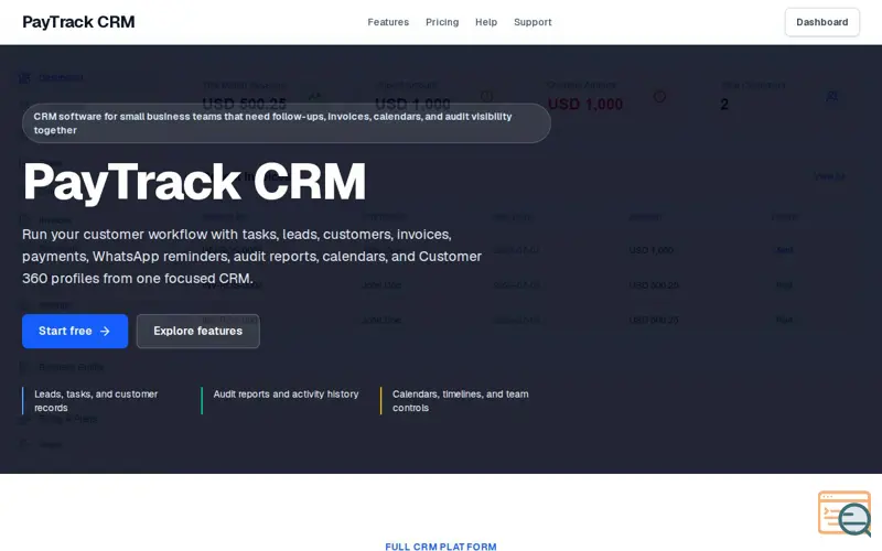 Screenshot of PayTrack CRM