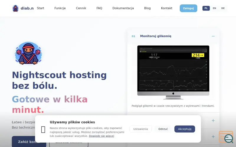 Screenshot of diab.ninja, a launch using MyDevil.net Mail