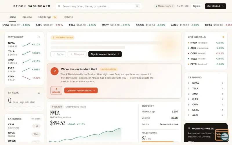 Screenshot of StockDashboard.com