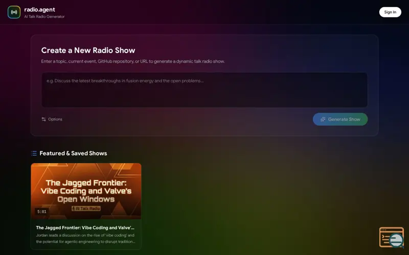 Screenshot of radio.agent