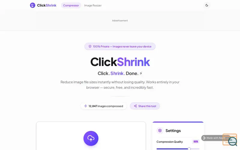 Screenshot of ClickShrink — Free Image Compressor