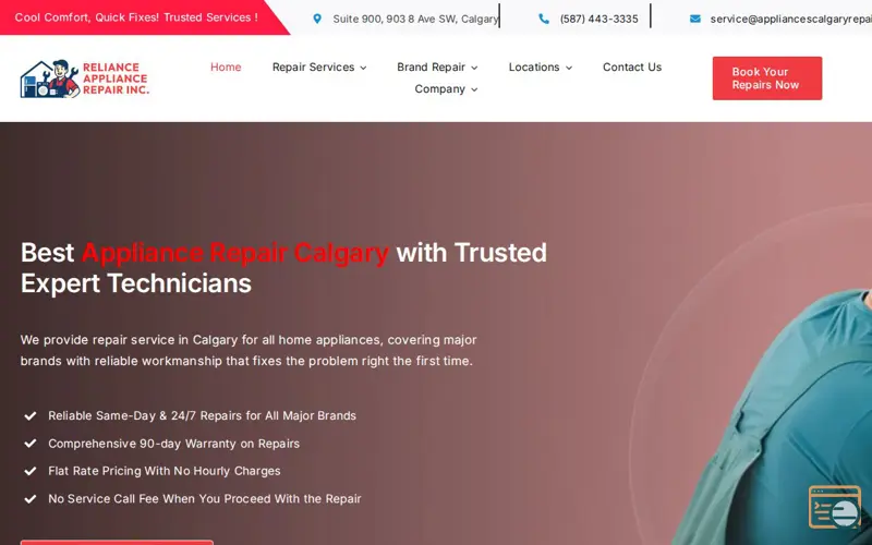 Screenshot of Best Appliance Repair Calgary Service