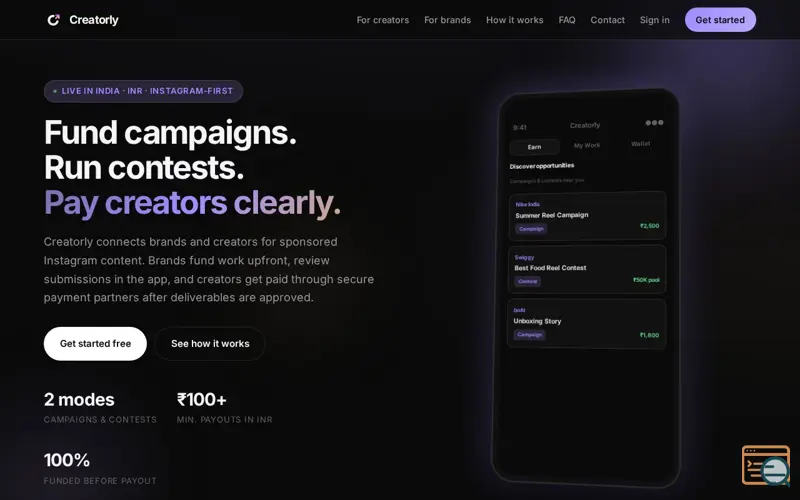Screenshot of Creatorly