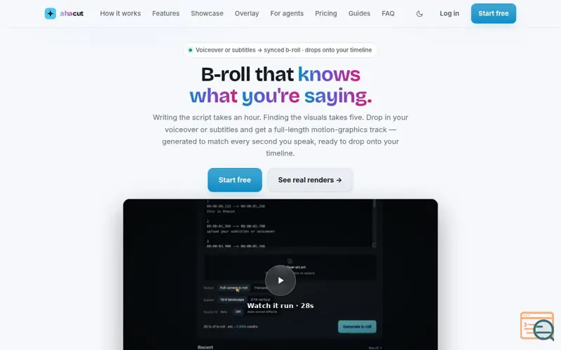 Screenshot of Ahacut — b-roll that's already in sync