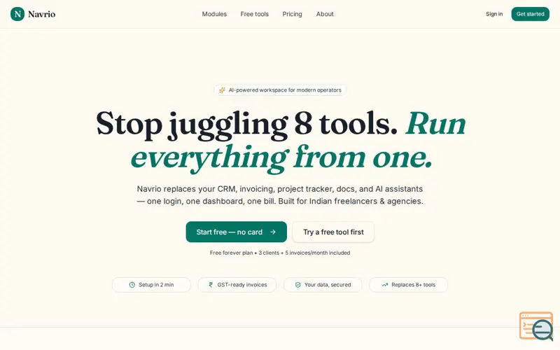 Screenshot of Navrio-AI-powered workspace