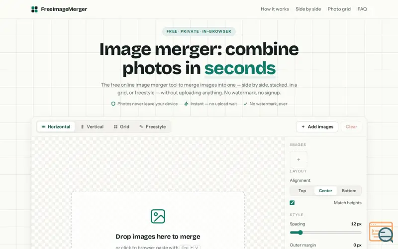 Screenshot of Image Merger — Merge Images Online Free, No Upload
