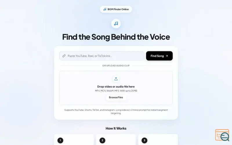 Screenshot of BGM Finder Online | AI Background Music Identifier | Free, No Login
