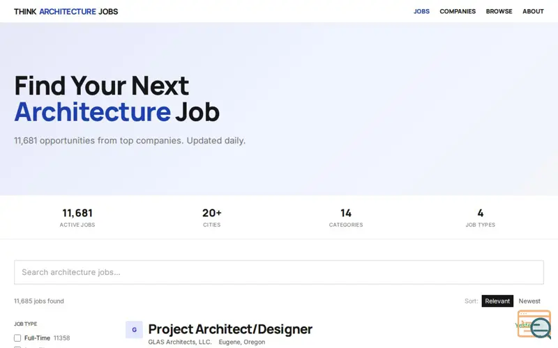 Screenshot of Think Architecture Jobs