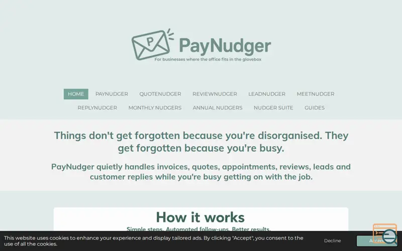 Screenshot of PayNudger