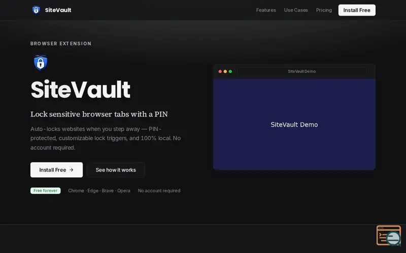 Screenshot of SiteVault — Lock Sensitive Browser Tabs with a PIN