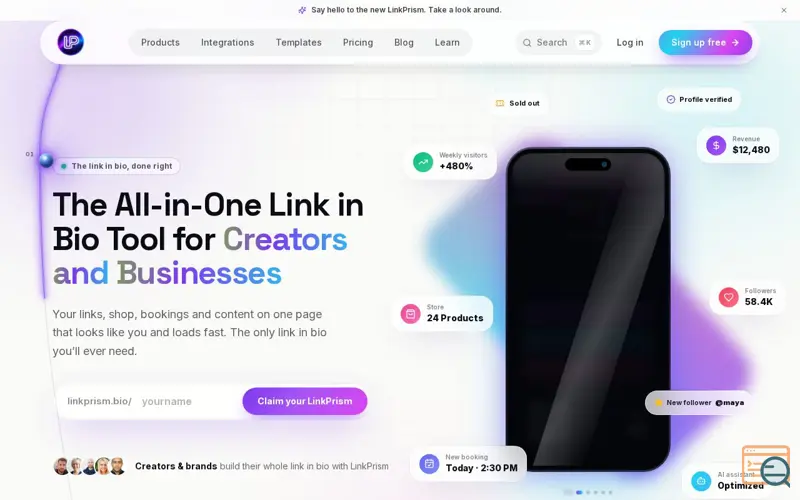 Screenshot of Link in Bio Tool for Creators & Businesses | LinkPrism