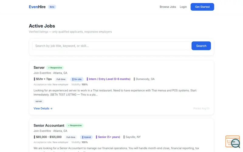 Screenshot of EvenHire — Hiring Done Right
