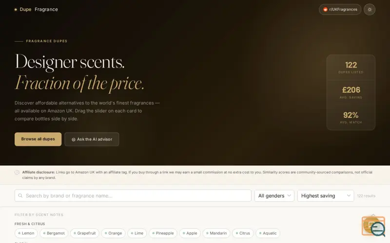 Screenshot of Dupe Fragrance