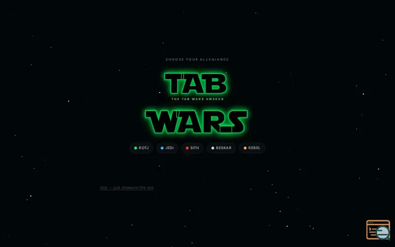 Screenshot of TabWars — Panic Button, a launch using OnlineWebFonts