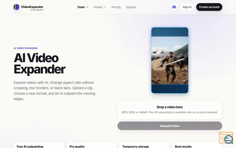 Screenshot of AI Video Expander - Outpaint & Uncrop Videos Online