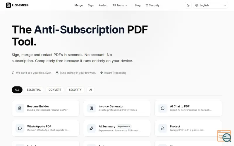 Screenshot of HonestPDF