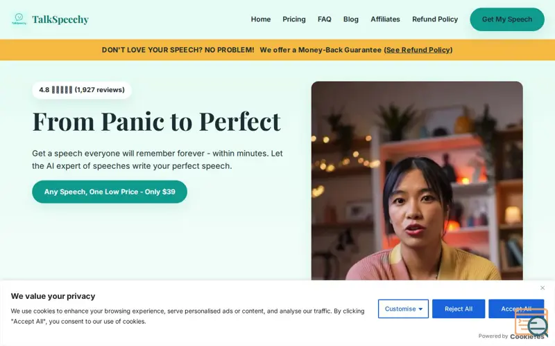 Screenshot of TalkSpeechy, a launch using StartupBase