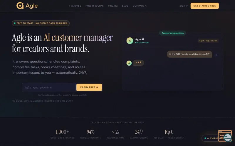 Screenshot of Agle AI Customer Manager — for Creators and Brands