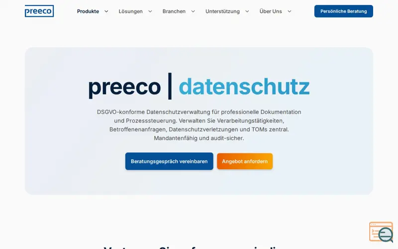 Screenshot of preeco | data protection, a launch using Statamic