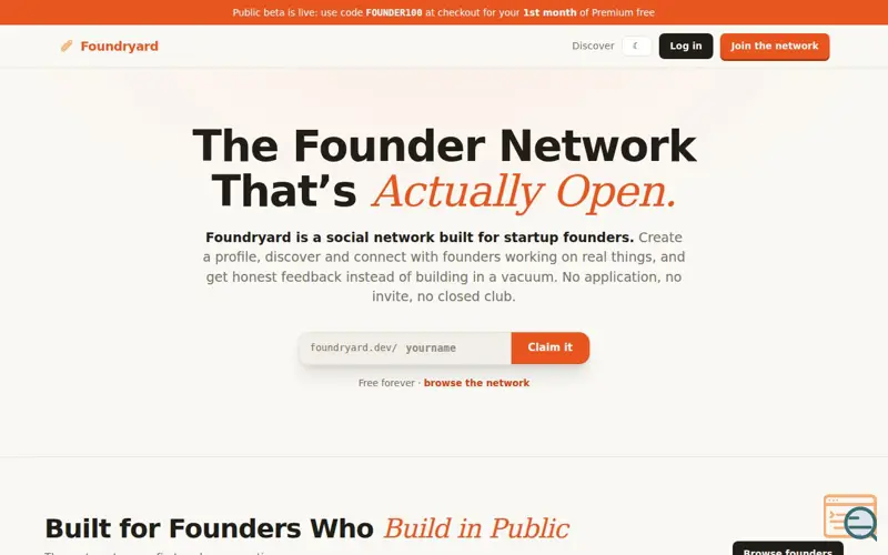 Screenshot of Foundryard — the founder network, verified