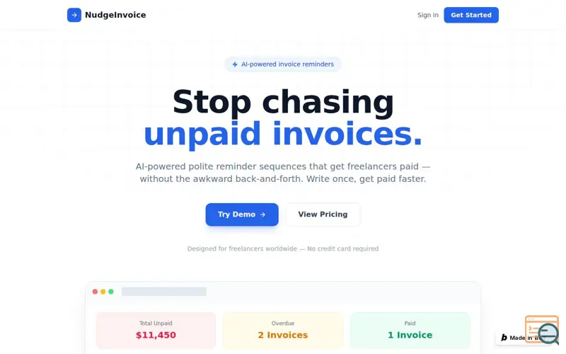 Screenshot of NudgeInvoice