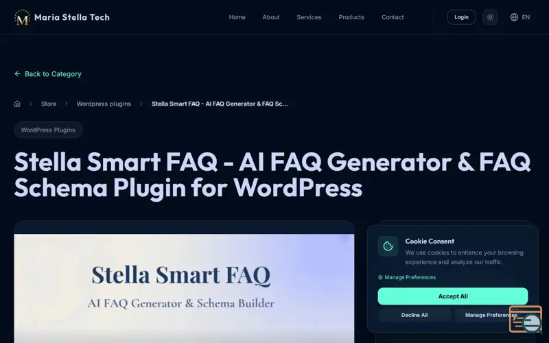 Screenshot of Stella Smart FAQ-AI FAQ Generator Plugin