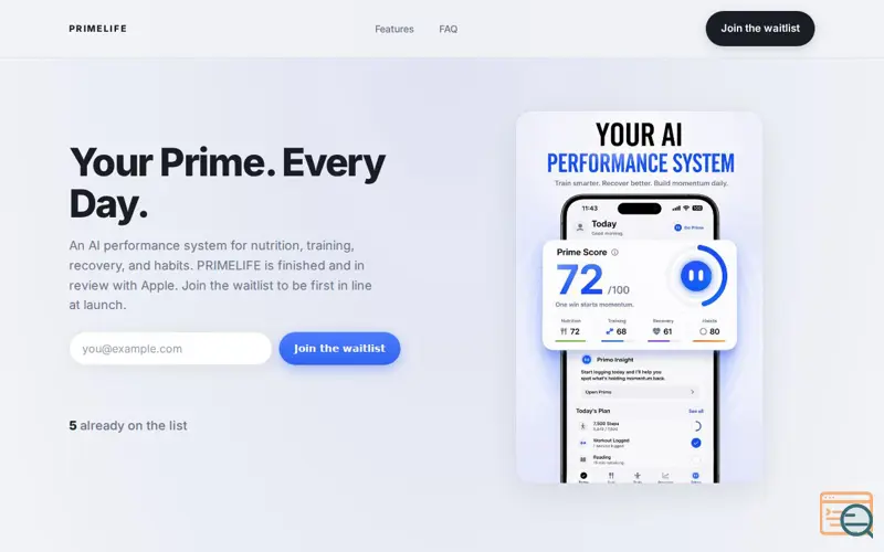 Screenshot of PRIMELIFE