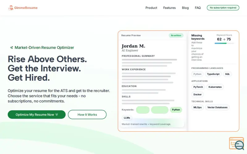 Screenshot of GimmeResume.ai