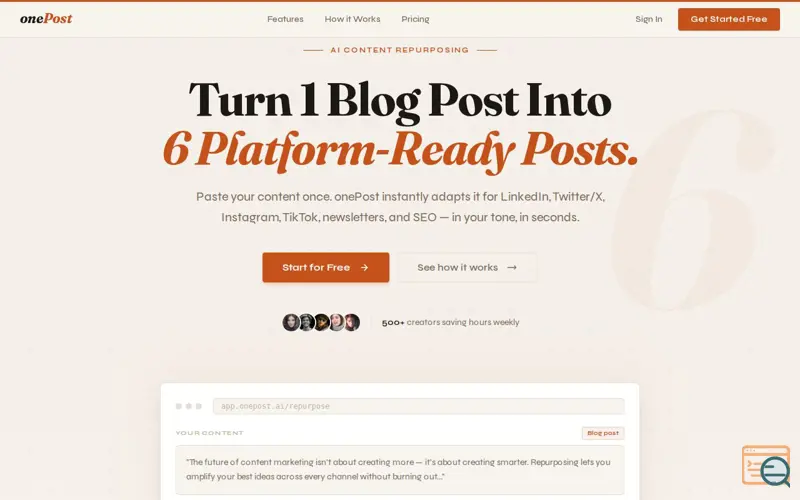 Screenshot of onePost