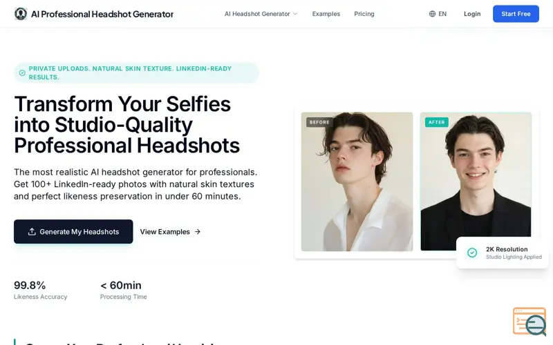 Screenshot of professional-headshots