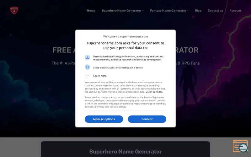 Screenshot of AI Superhero Name Generator