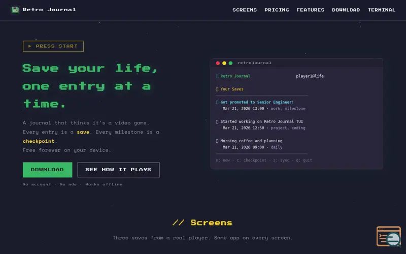 Screenshot of Retro Journal