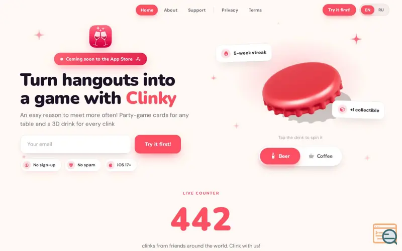 Screenshot of Clinky — Friends, drinks & games